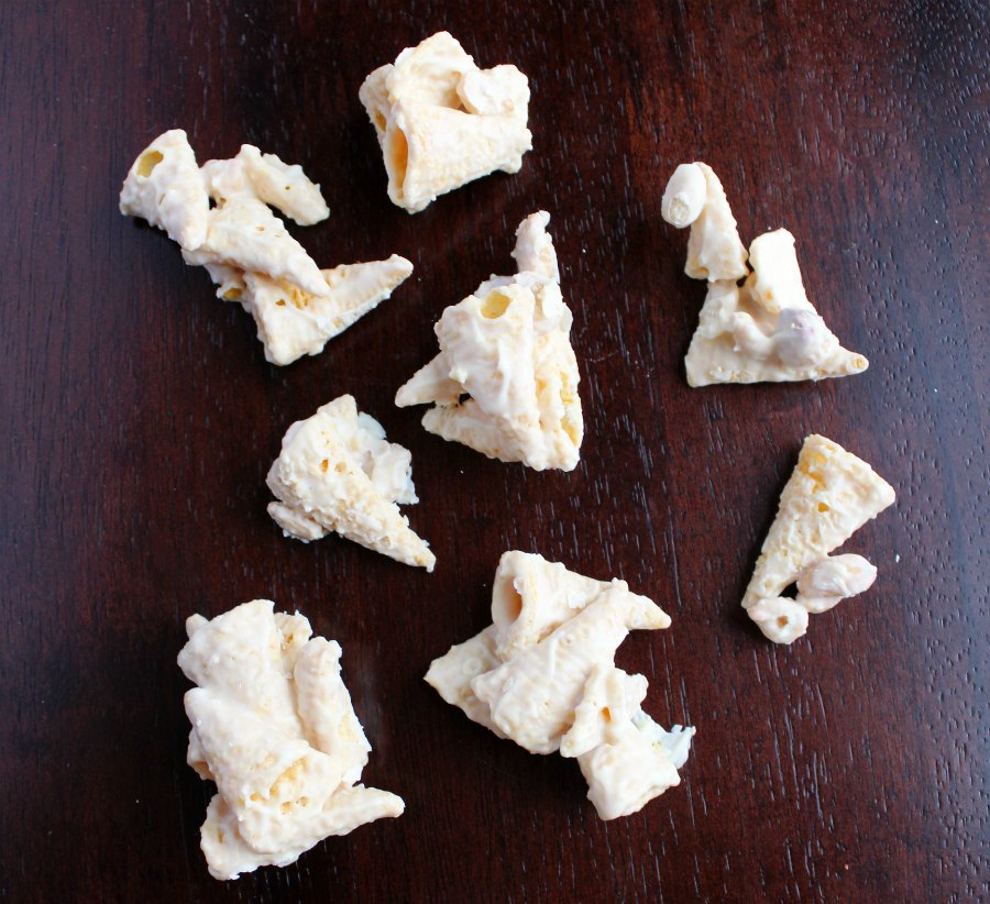 clusters of bugles coated in white chocolate.