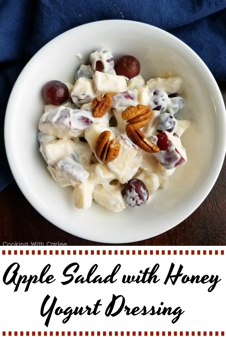 This apple salad is fresh, fruity and fun. It is a lightened up version of a waldorf salad that is dressed with yogurt, honey and cinnamon. It is one of our favorite fruit salads!