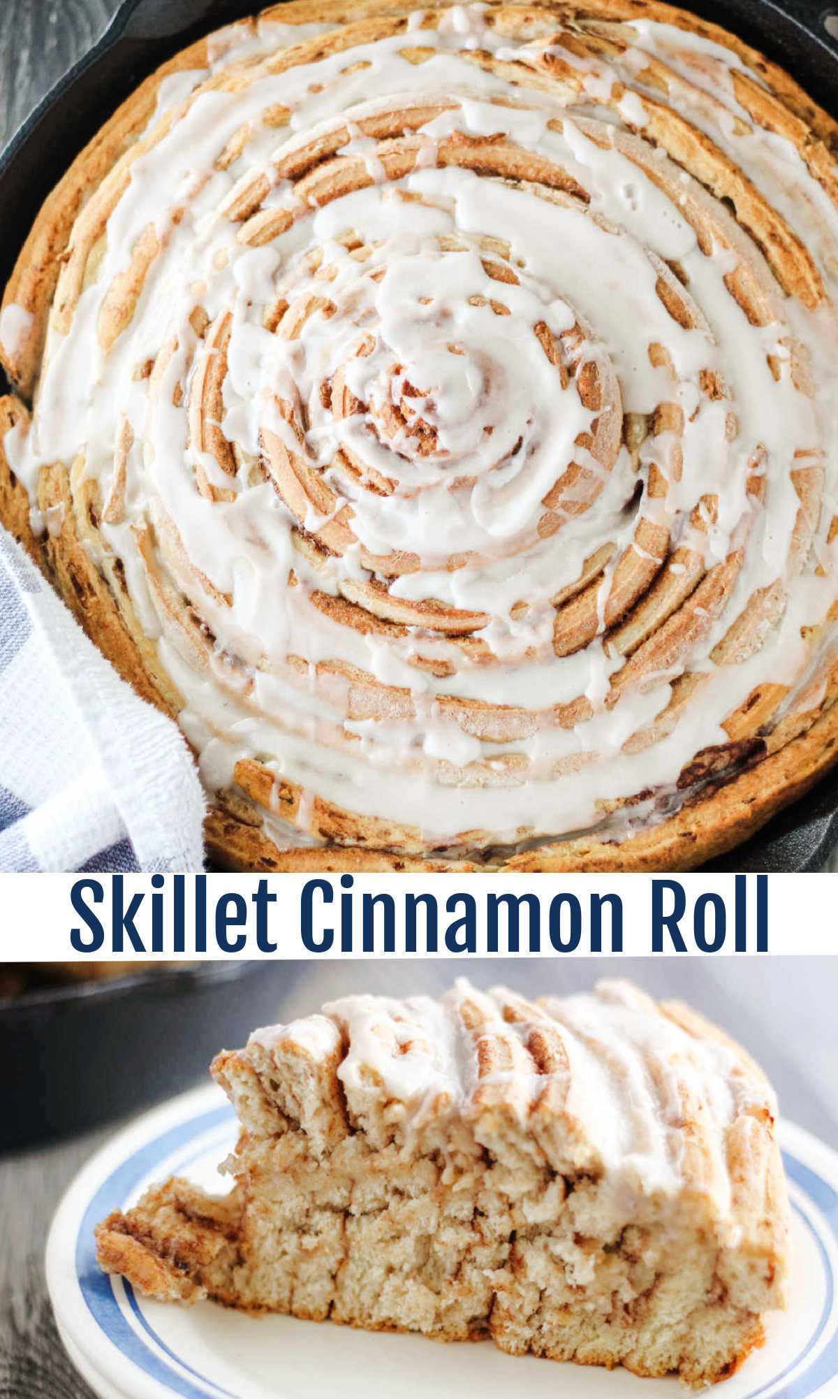 A giant skillet sized cinnamon roll is a perfect way to serve breakfast or brunch.  Cut a small sliver or a big slice and you still get all of the layers in whatever serving size you choose.