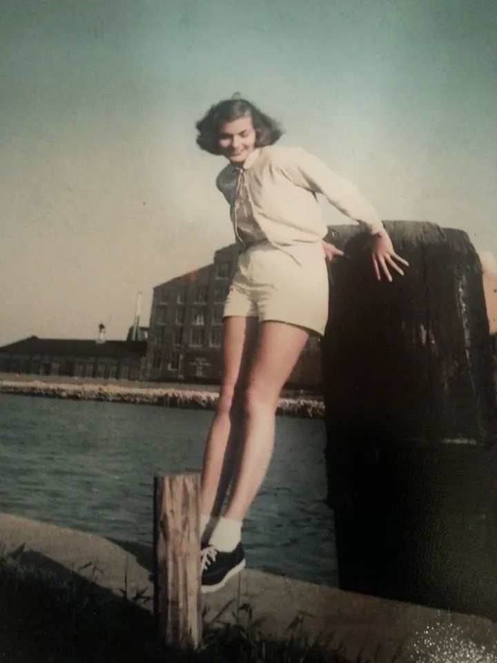 old picture of grandma on the pier on lake michigan
