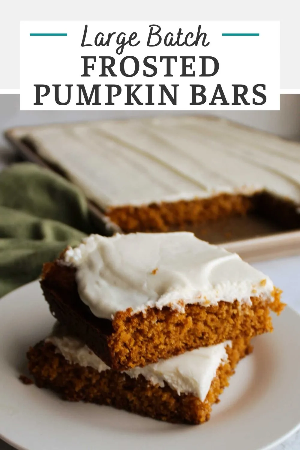 Soft and simple pumpkin bars topped with cream cheese frosting, you may also know them as pumpkin squares.  No matter what you call them, they are good and a must make for fall. This sheet pan sized recipe is perfect for parties, family gatherings and more.  