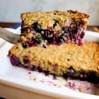 lifting out piece of lemon blueberry baked oatmeal