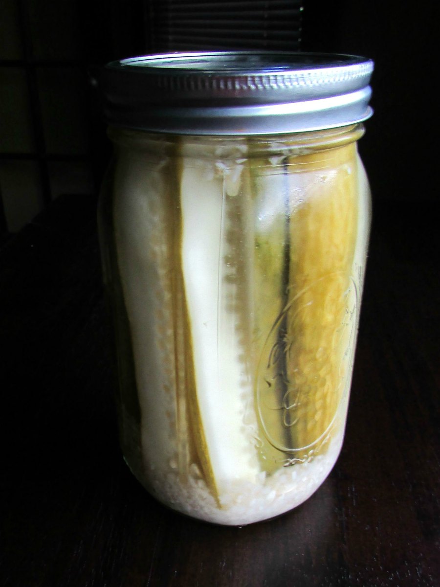 Jar of homemade pickle spears.