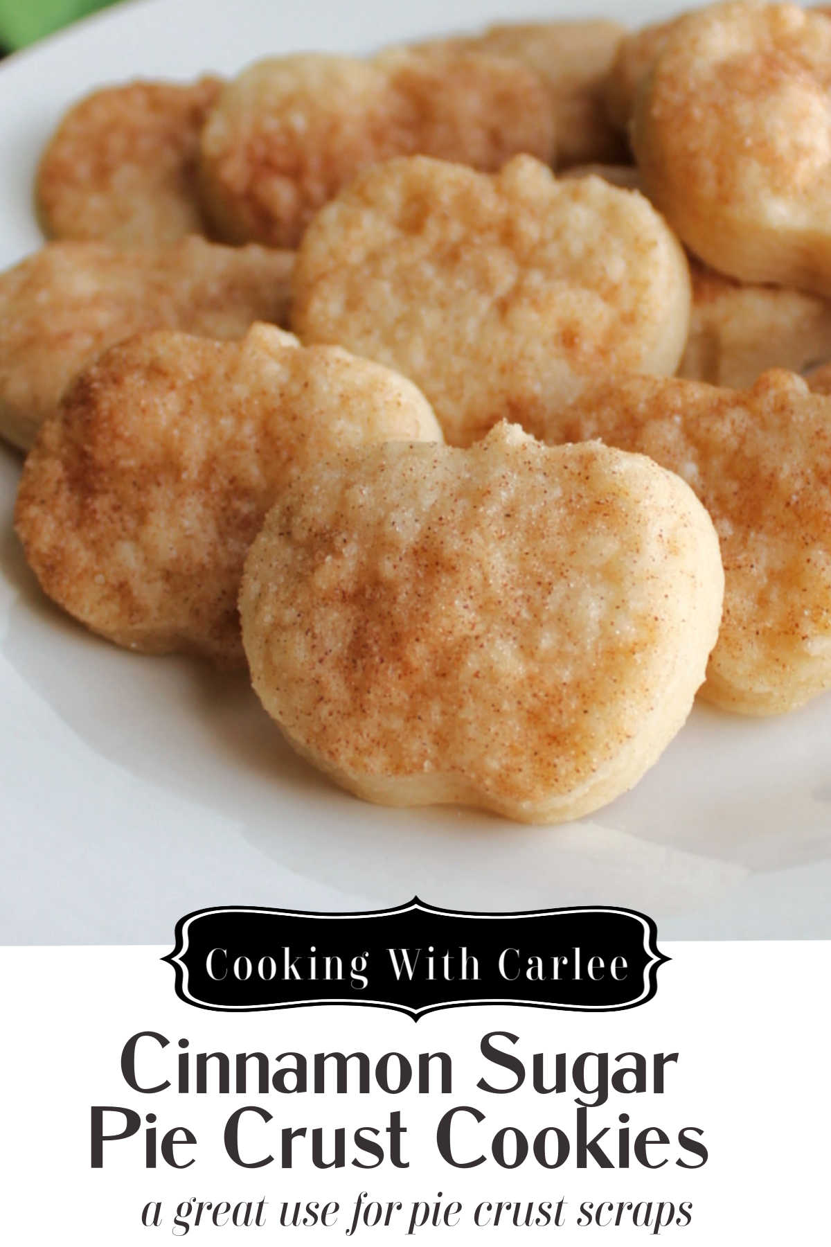 Turn scraps of pie crust into tender flaky cinnamon sugar cookies. They are a fun snack on their own, great dippers for sweet dips or make a pretty garnish for your pie.