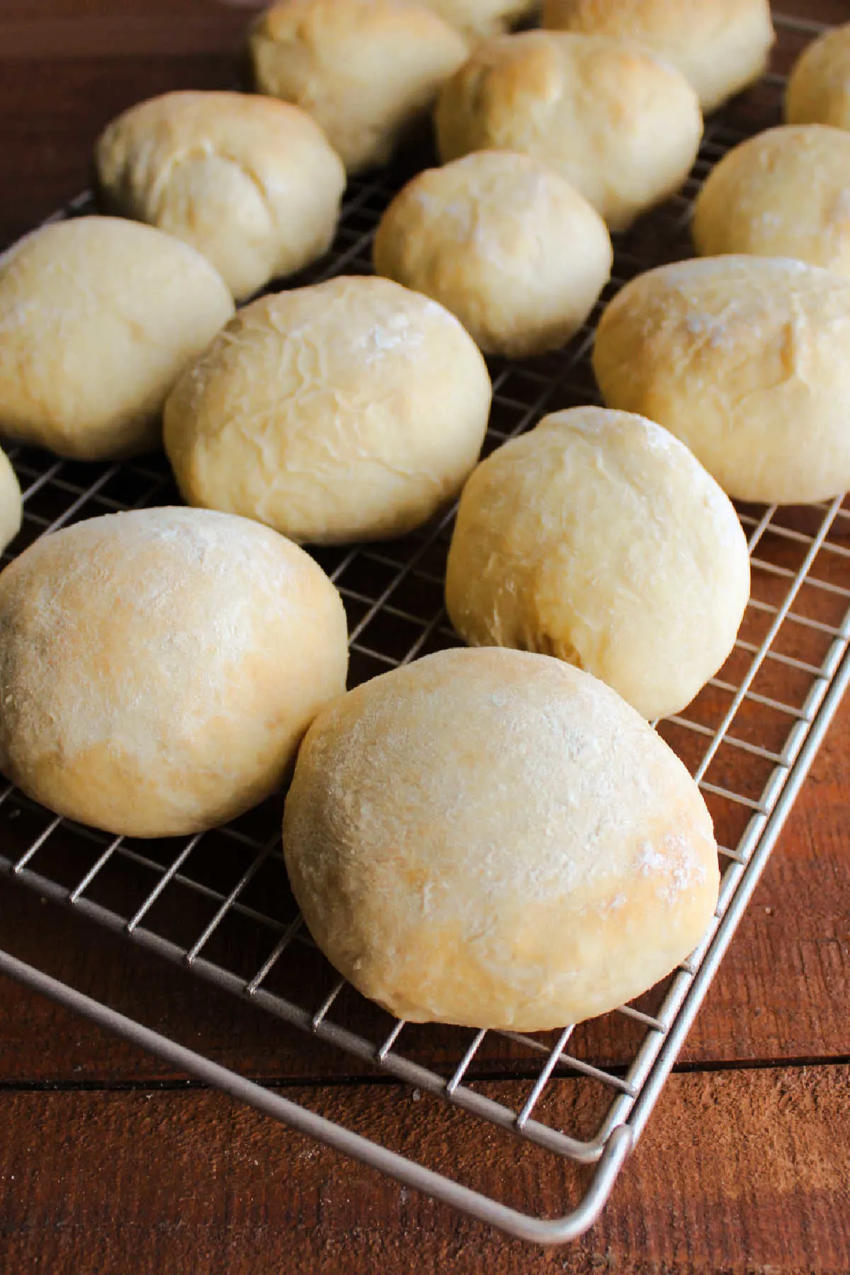 Make ahead dinner rolls cooling on wire rack.