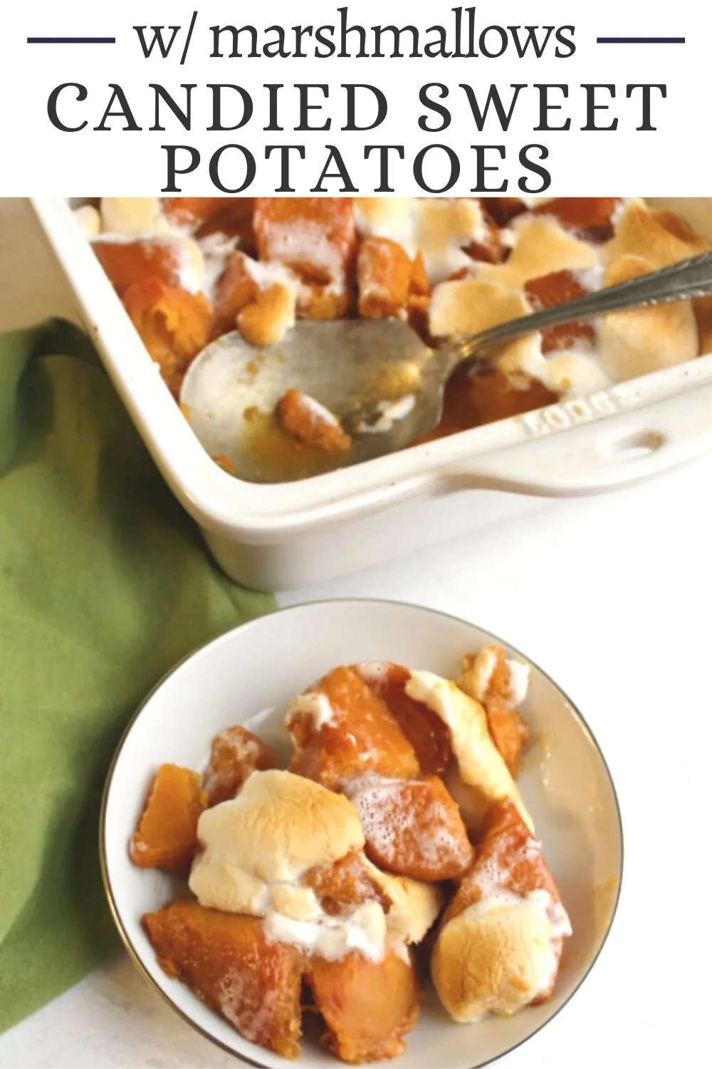 Candied sweet potatoes topped with marshmallows are a Thanksgiving staple at our house. Really they would be a great addition to a roast chicken or pork dinner as well!