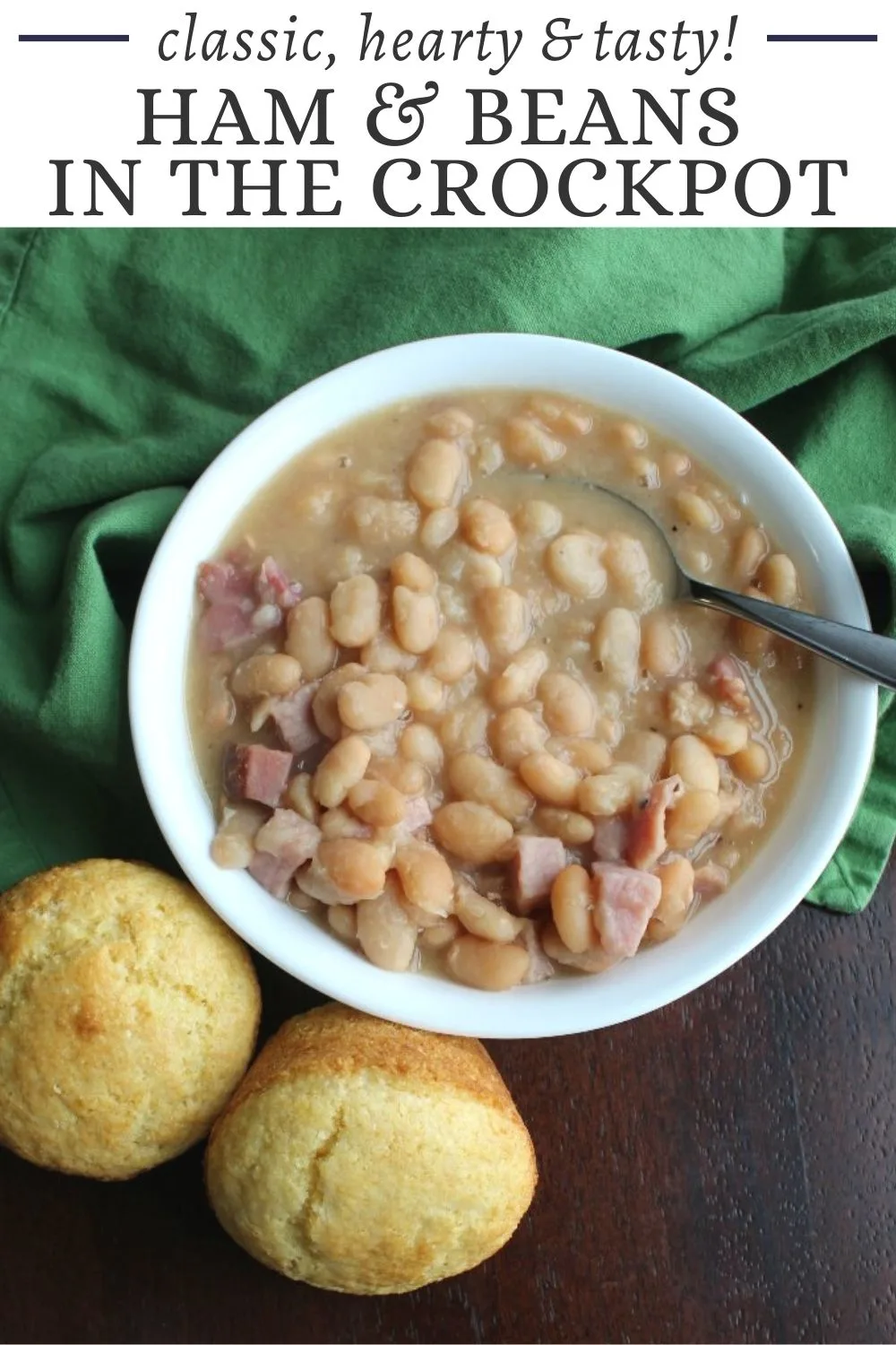 Slow cooker ham and bean soup is a perfect cold weather meal. It is especially great if you have some leftover ham to use up. Make some ham and beans in the crockpot and some cornbread today.