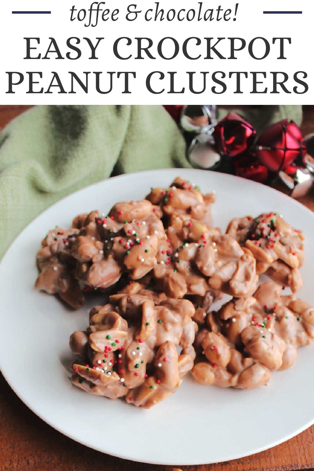 Easy crockpot peanut clusters only take a handful of ingredients to make. They have a creamy chocolate coating with bits of toffee and plenty of peanut goodness. If you can stir, you can make these tasty candies.