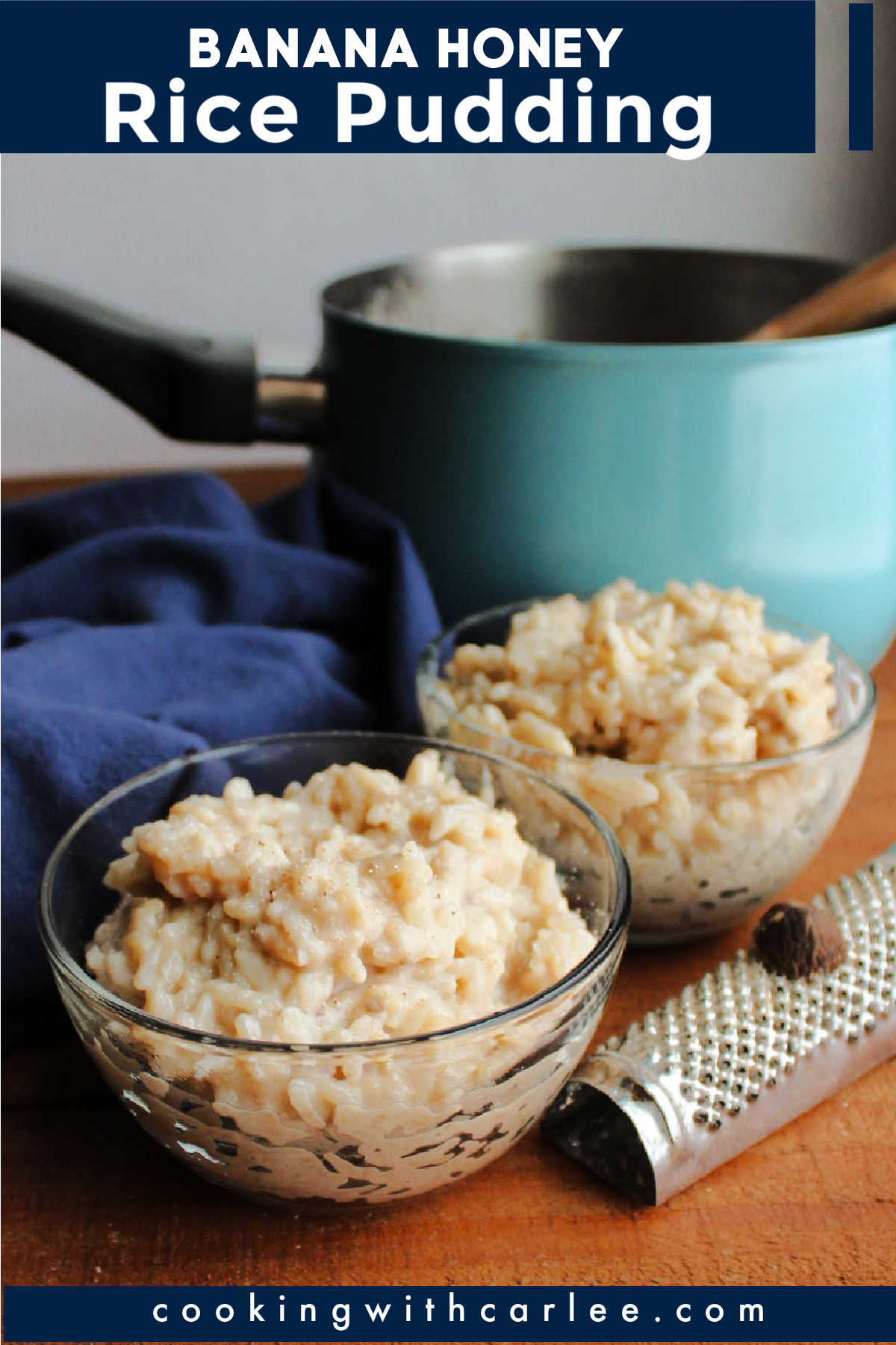 This creamy rice pudding gets its sweet goodness from ripe banana and honey.  It is a great way to turn leftover rice into a simple and delicious dessert.