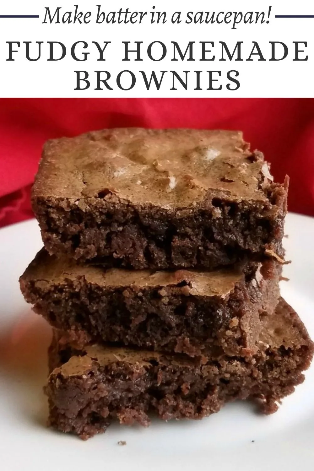 These deliciously fudgy brownies don't require baking powder and are so simple to make. You whip up the batter in a saucepan and it's ready to bake in no time!