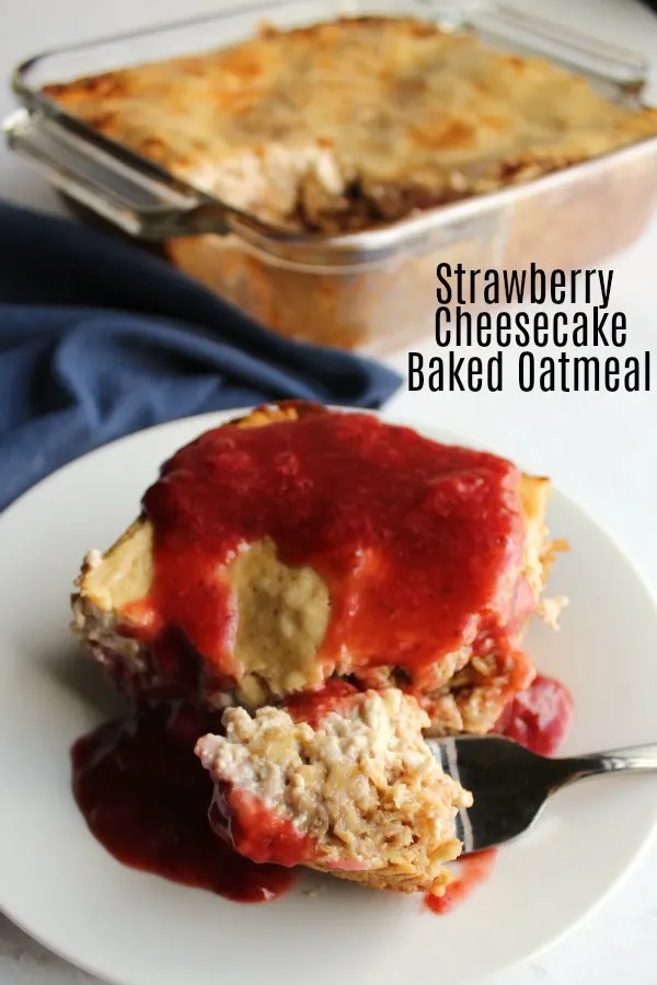 Soft baked oatmeal sweetened with strawberry preserves and studded with berries is the perfect home for a cheesecake style swirl. Breakfast just got a whole lot more delicious while still being nutritious.