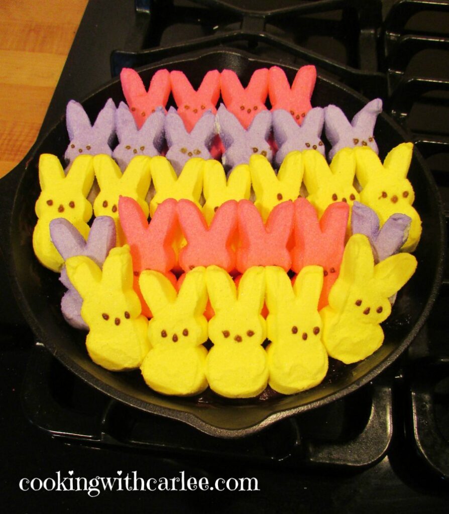 peeps bunnies in pan ready to go in oven