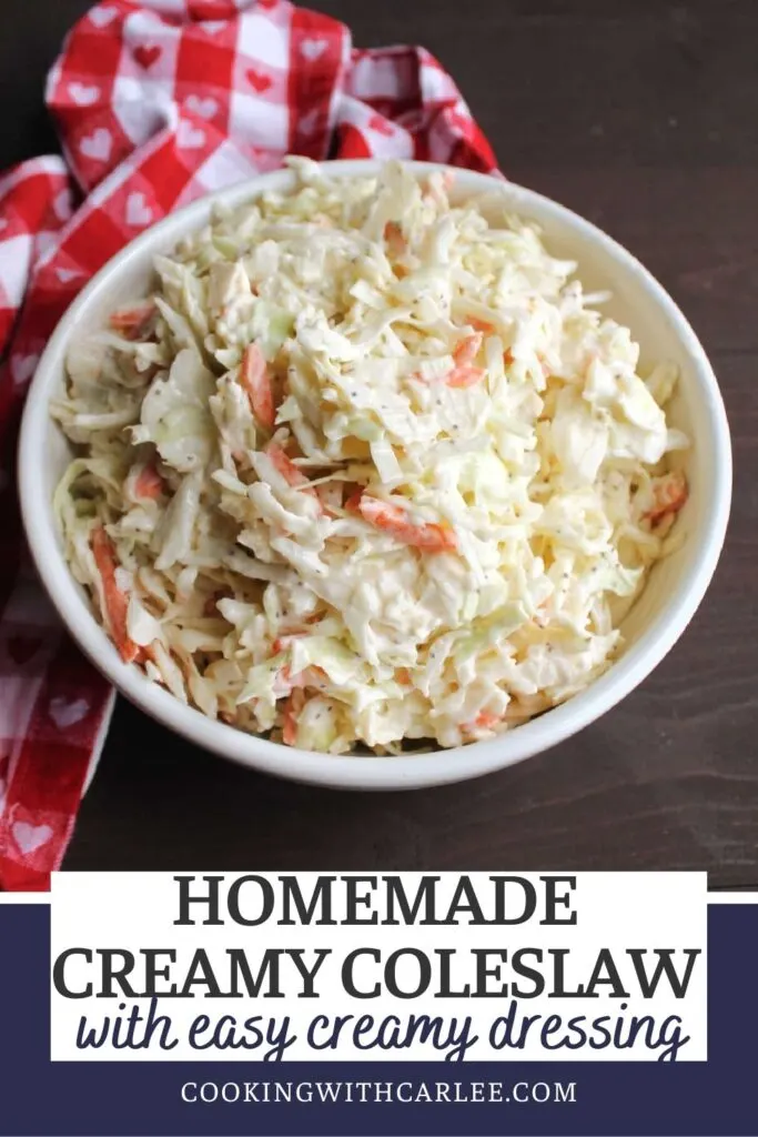 There is just something about a good traditional coleslaw recipe. It is a great make ahead salad and creamy homemade coleslaw dressing is so easy to make. Serve it as a side with any grilled or fried meat or bring it to a potluck.