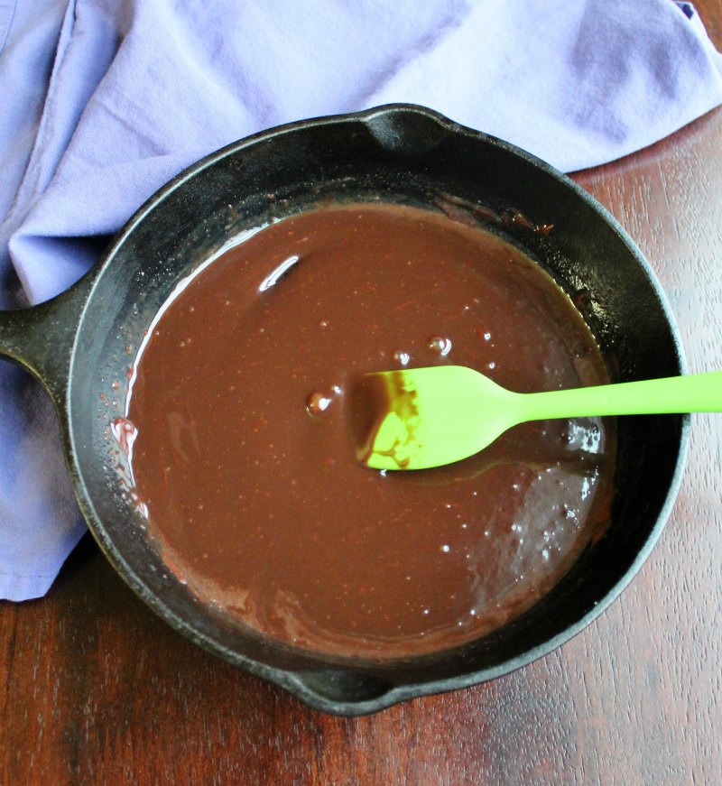 melted chocolate in cast iron pan
