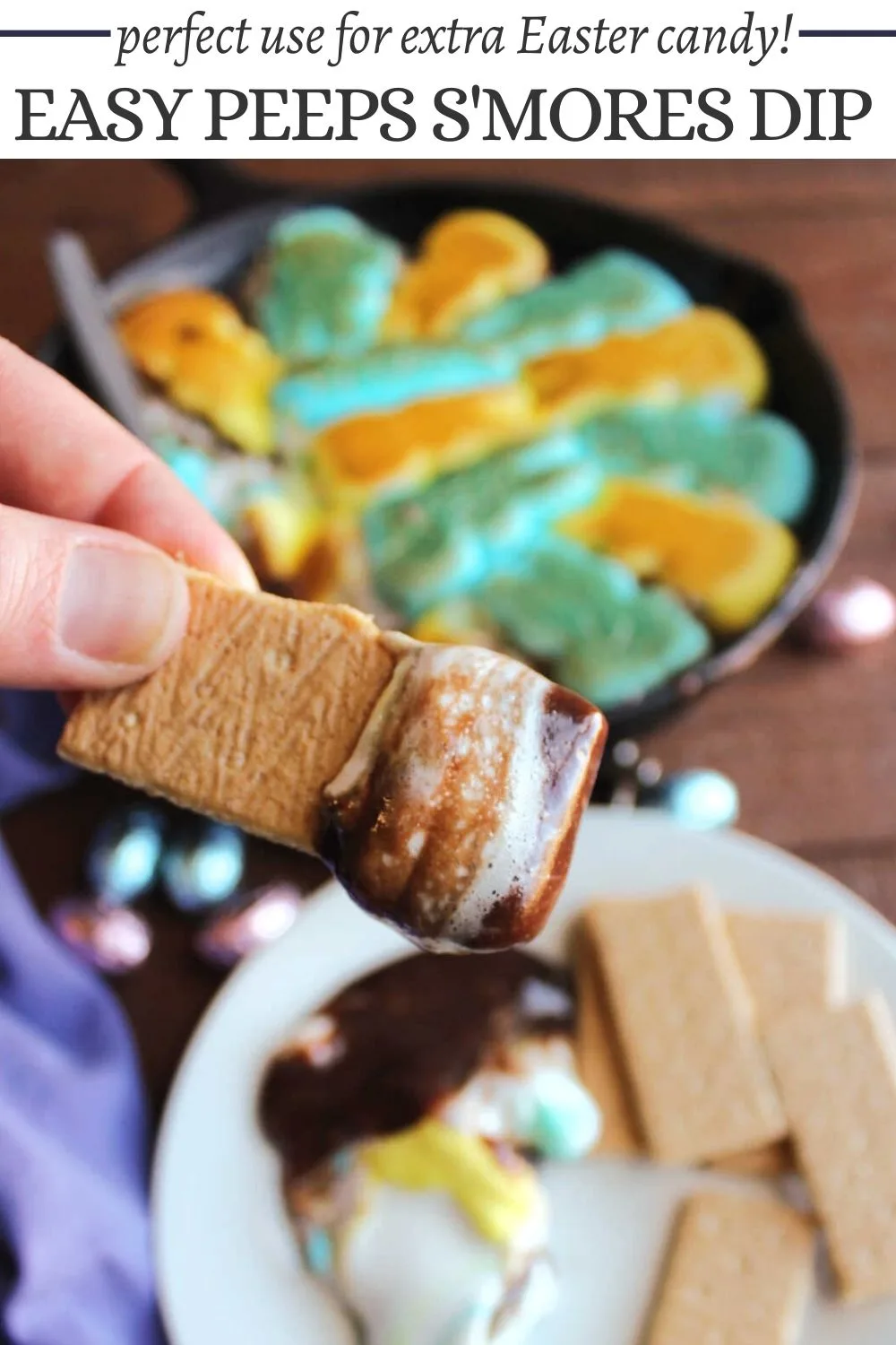 This Peeps s'mores dip is a perfect way to put that extra Easter candy to good use. The melty chocolate and gooey marshmallows are just begging for you to dig in with graham crackers.