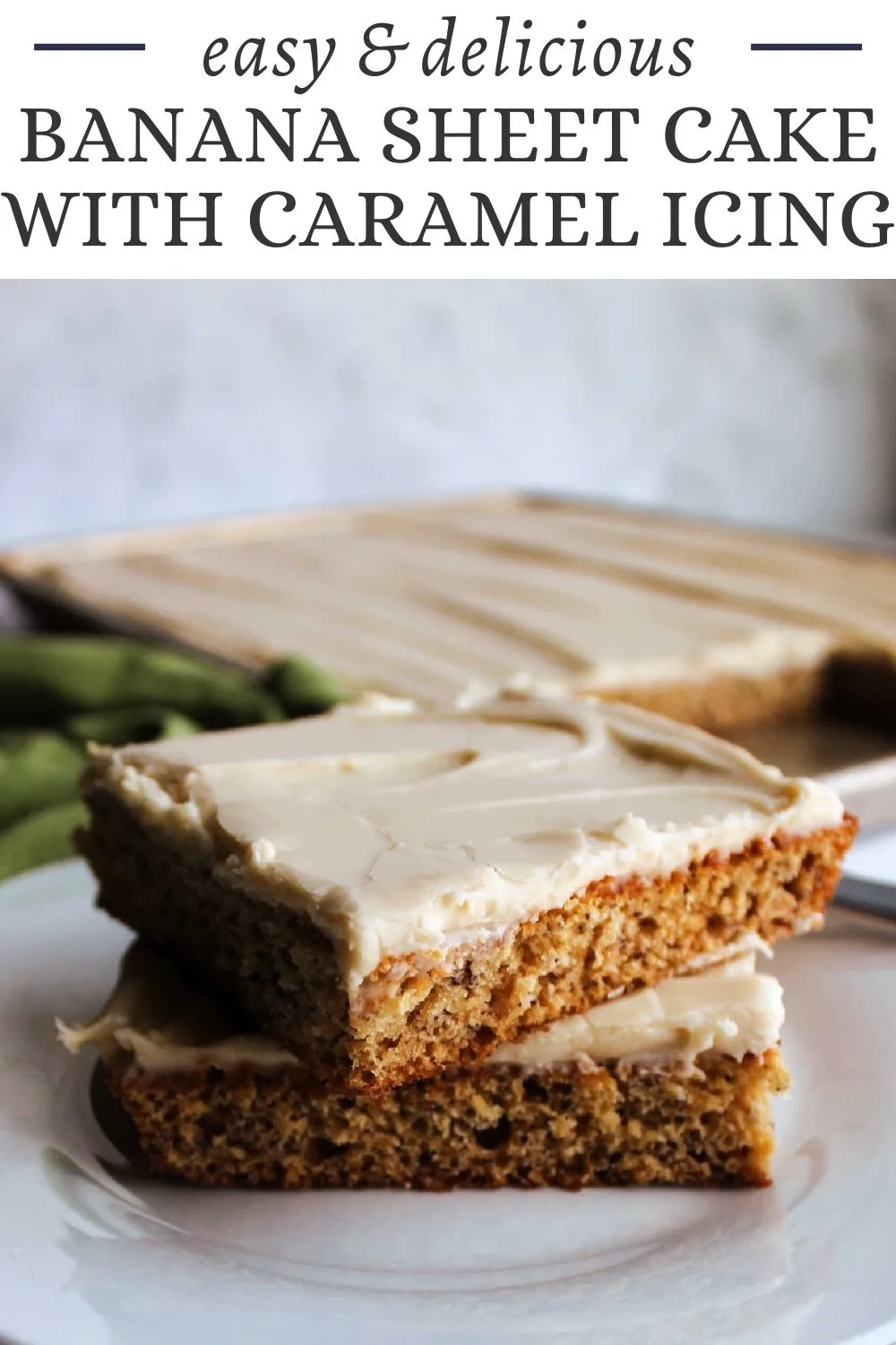 Turn those extra bananas into this delicious banana sheet cake. The soft and caramelly creamy cheese icing takes it to the next level. The large size and easy of preparation makes it perfect for parties, potlucks and more. 