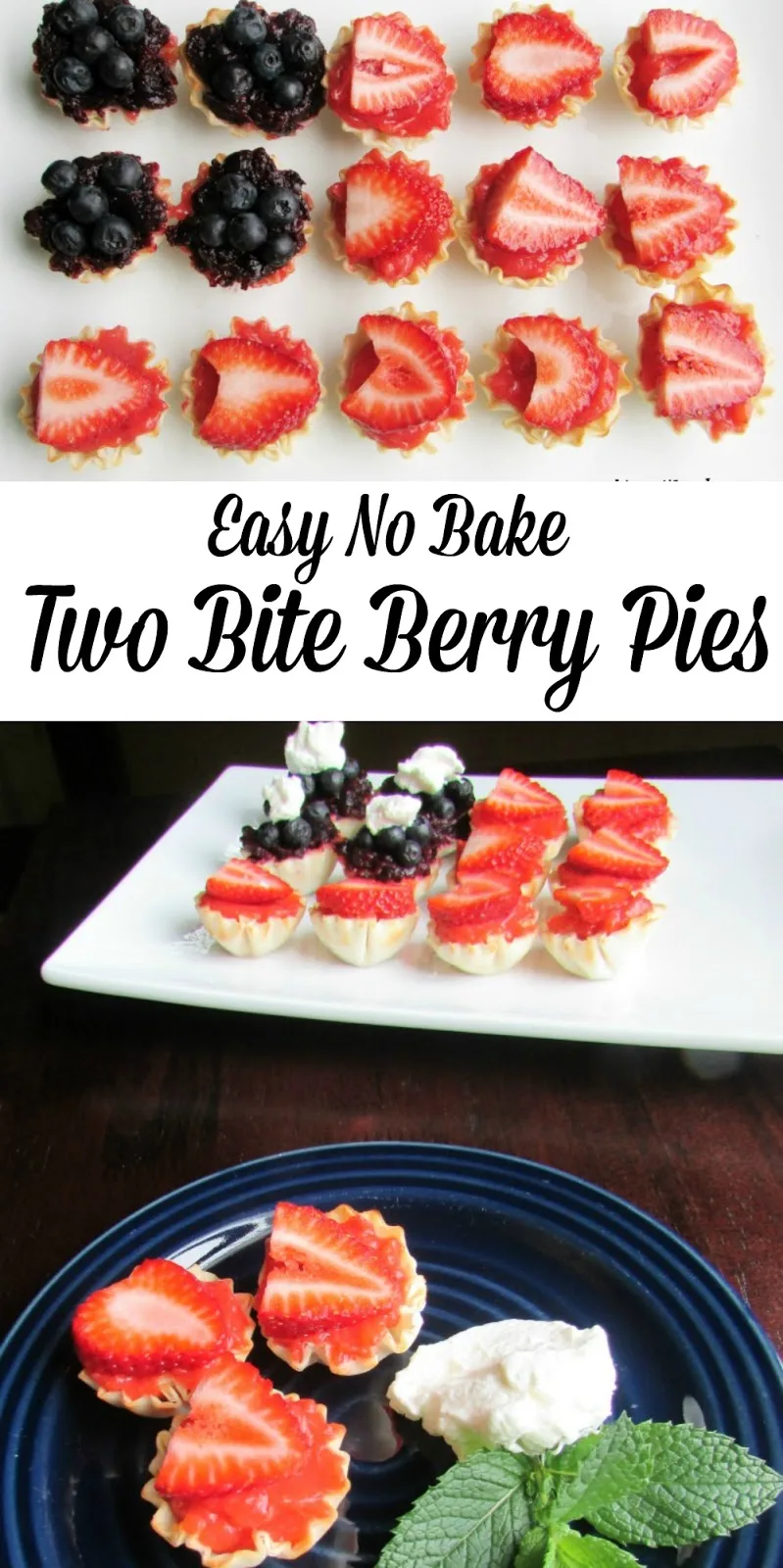 These Two Bite Pies are perfect for Memorial Day, the 4th of July or any summer BBQ or potluck. Make the filling ahead of time for a great easy treat!