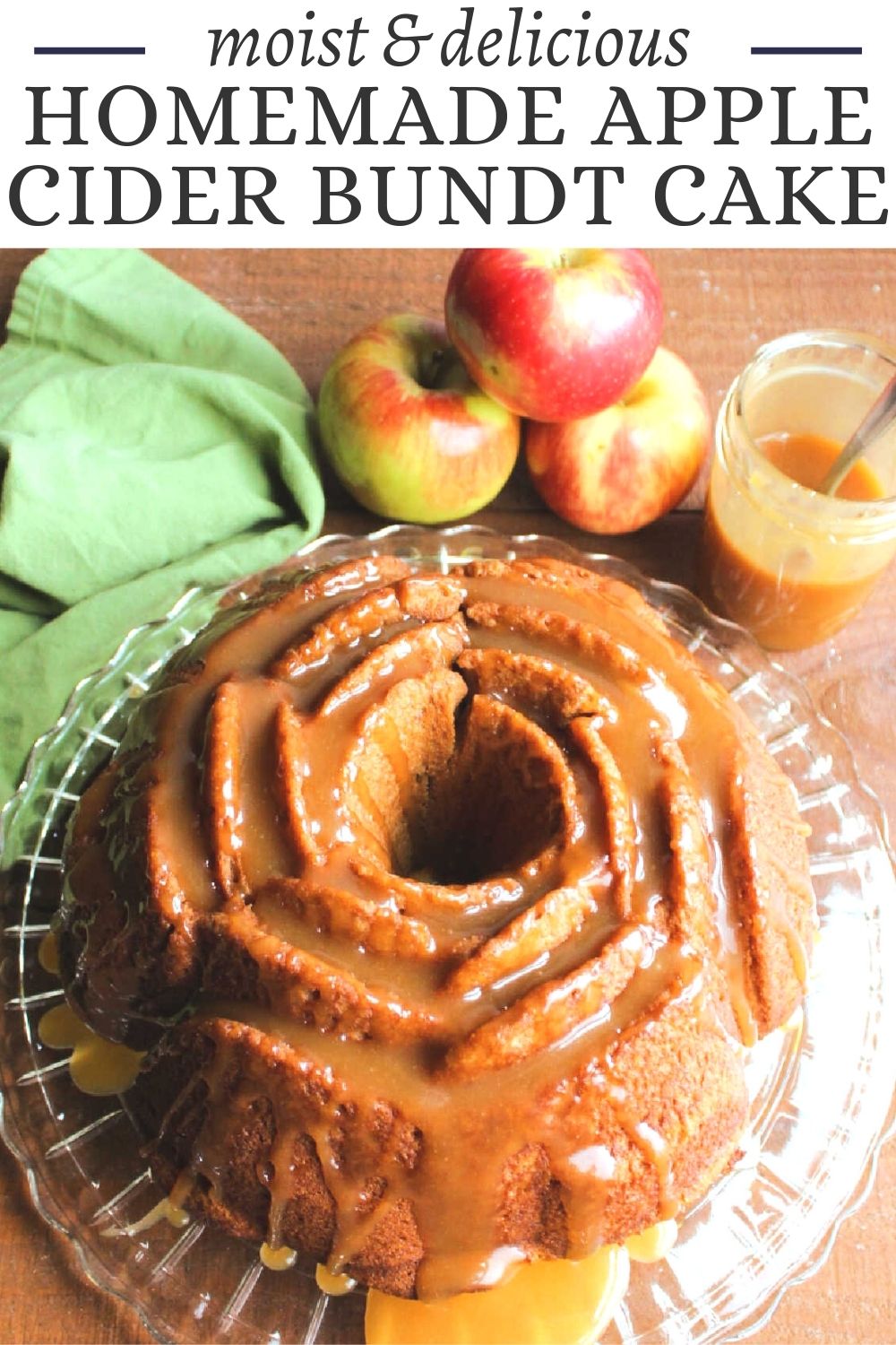 This homemade apple Bundt cake has both apple cider and apple butter baked inside for big fruit flavor. The cinnamon and nutmeg round it out for the perfect autumnal dessert.