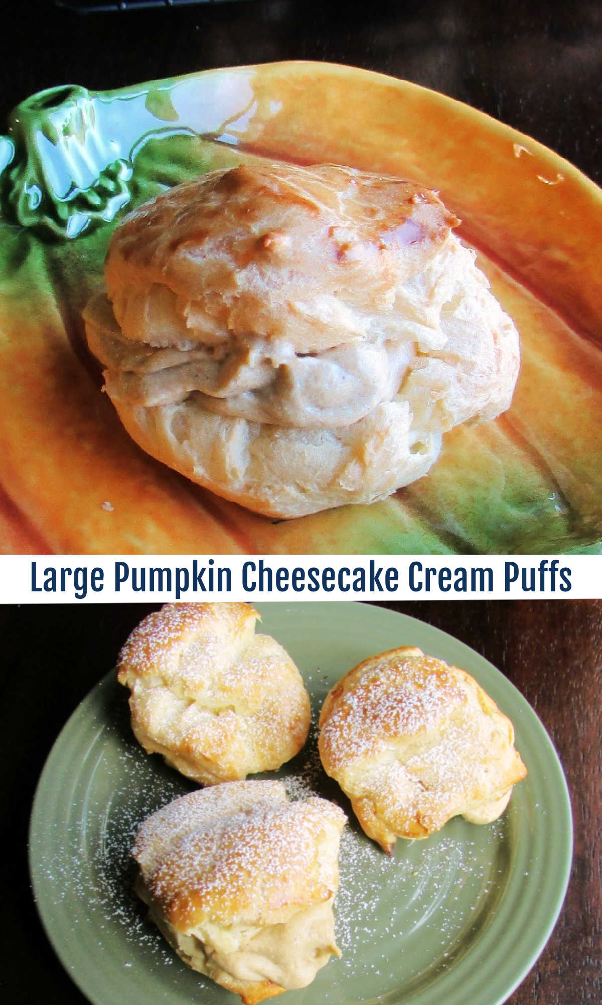 Cream puffs are easier to make than you might think. These slightly oversized pastry shells are filled with a pumpkin cheesecake cream for a perfect dessert!