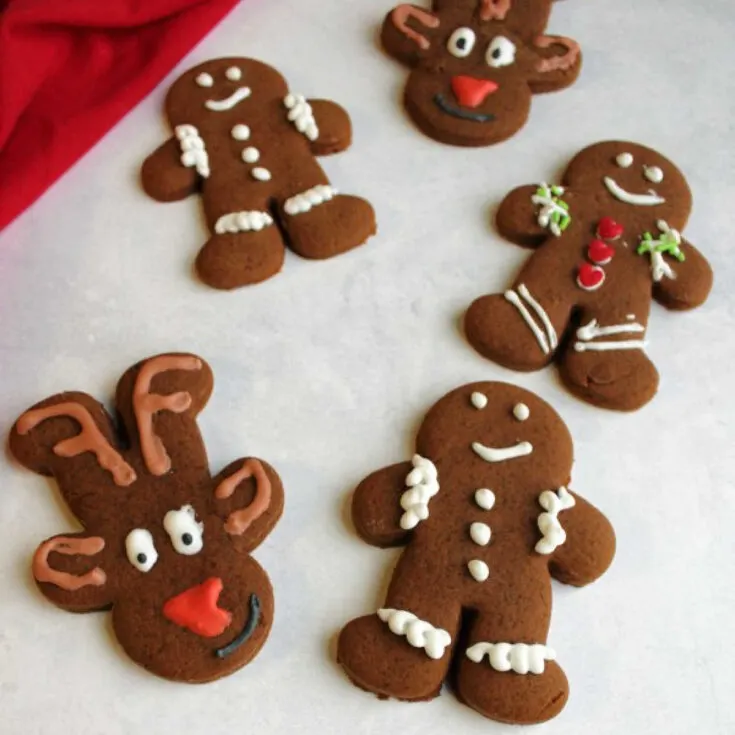 gingerbread man cookies and gingerbread rudolph the red nose reindeer cookies.
