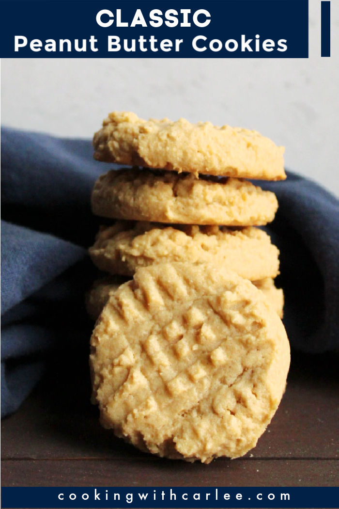 Delightful peanut butter cookie goodness.  This recipe is straight out of grandma’s recipe box and can be baked with a chewy or crisp texture. Pour a glass of milk and dive in! 