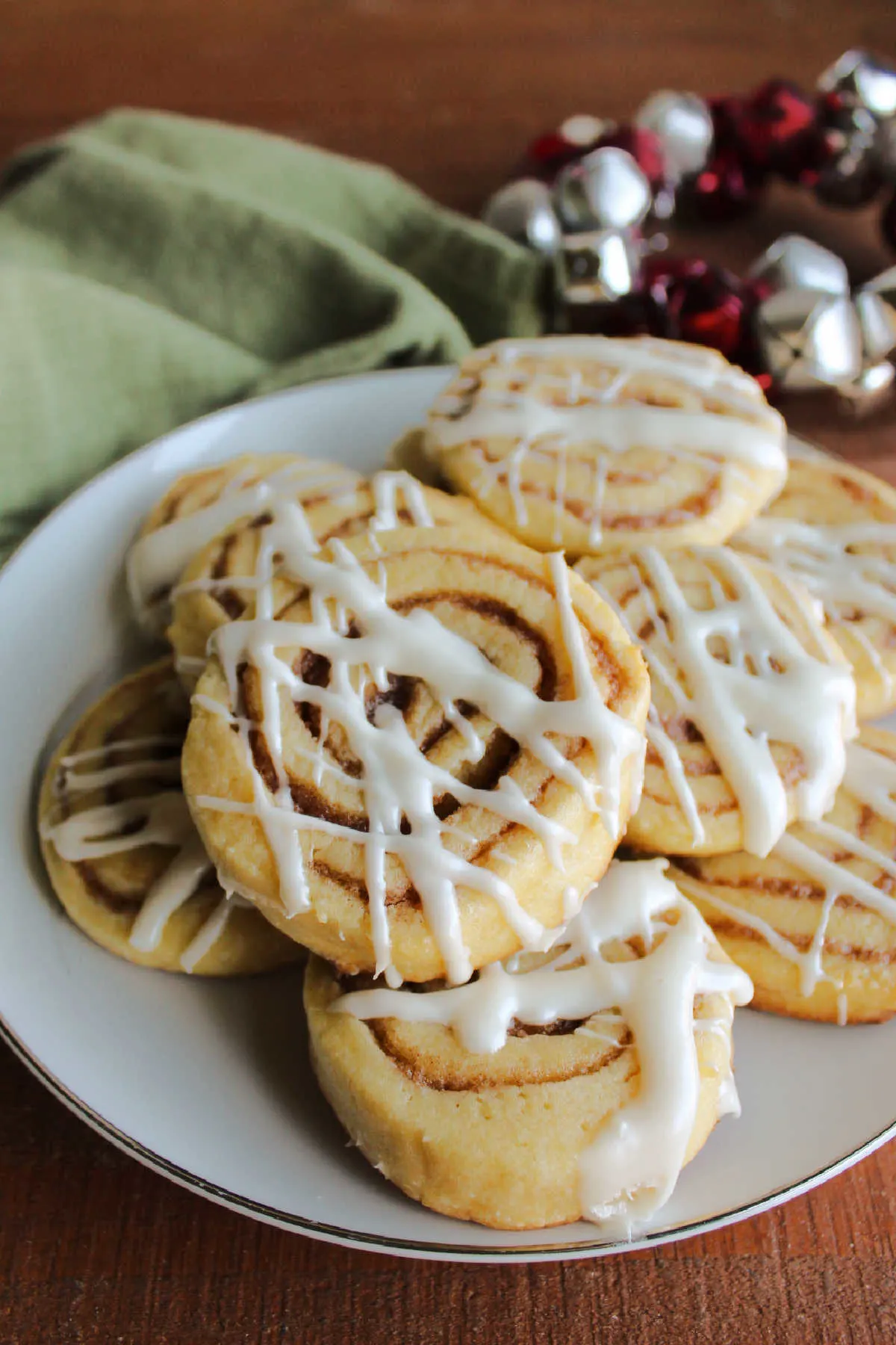 Plate of cinnamon roll cookies, ready to be served.