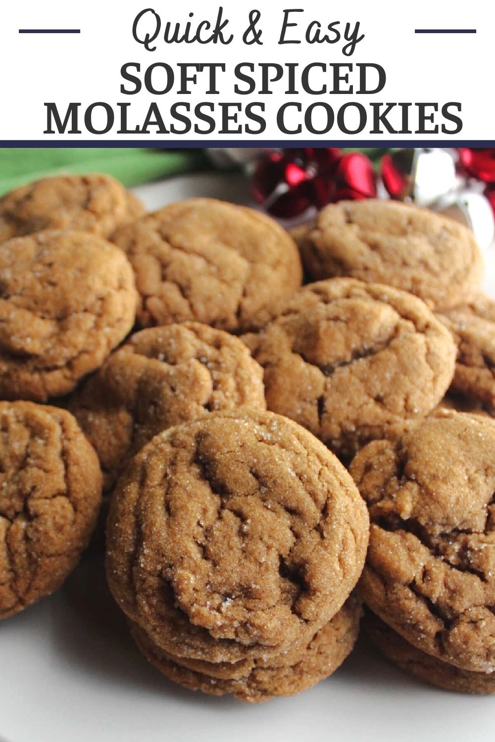These molasses cookies are warm, sweet and spicy. They are also soft and chewy. They are sure to be a hit on your holiday cookie tray!