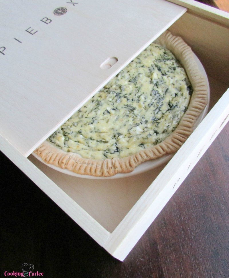 spinach pie in box ready to be transported.