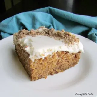 maple cream cheese frosting on Linda's famous carrot cake