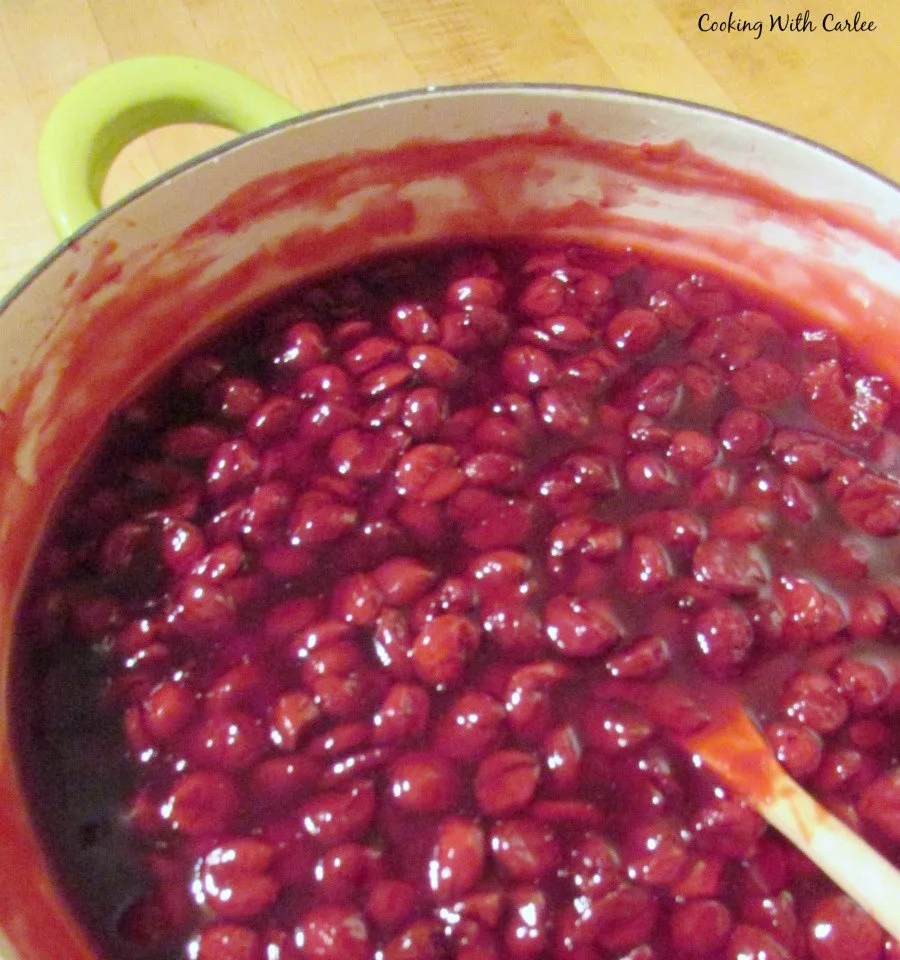 pan filled with tart cherry pie filling.