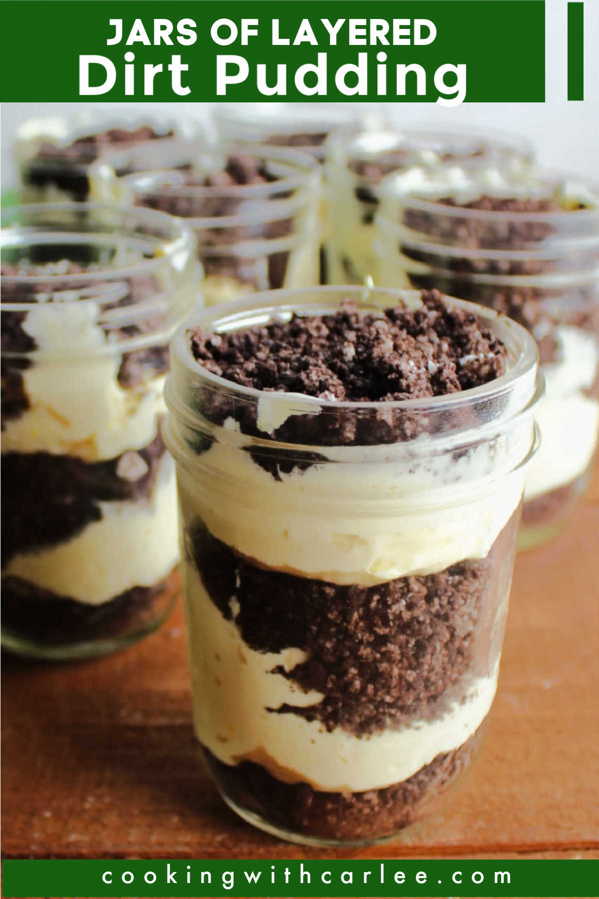 Dirt pudding jars are a childhood favorite treat that is sure to become an instant favorite again. Crushed cookies, creamy pudding and cream cheese make such a delicious no bake dessert!