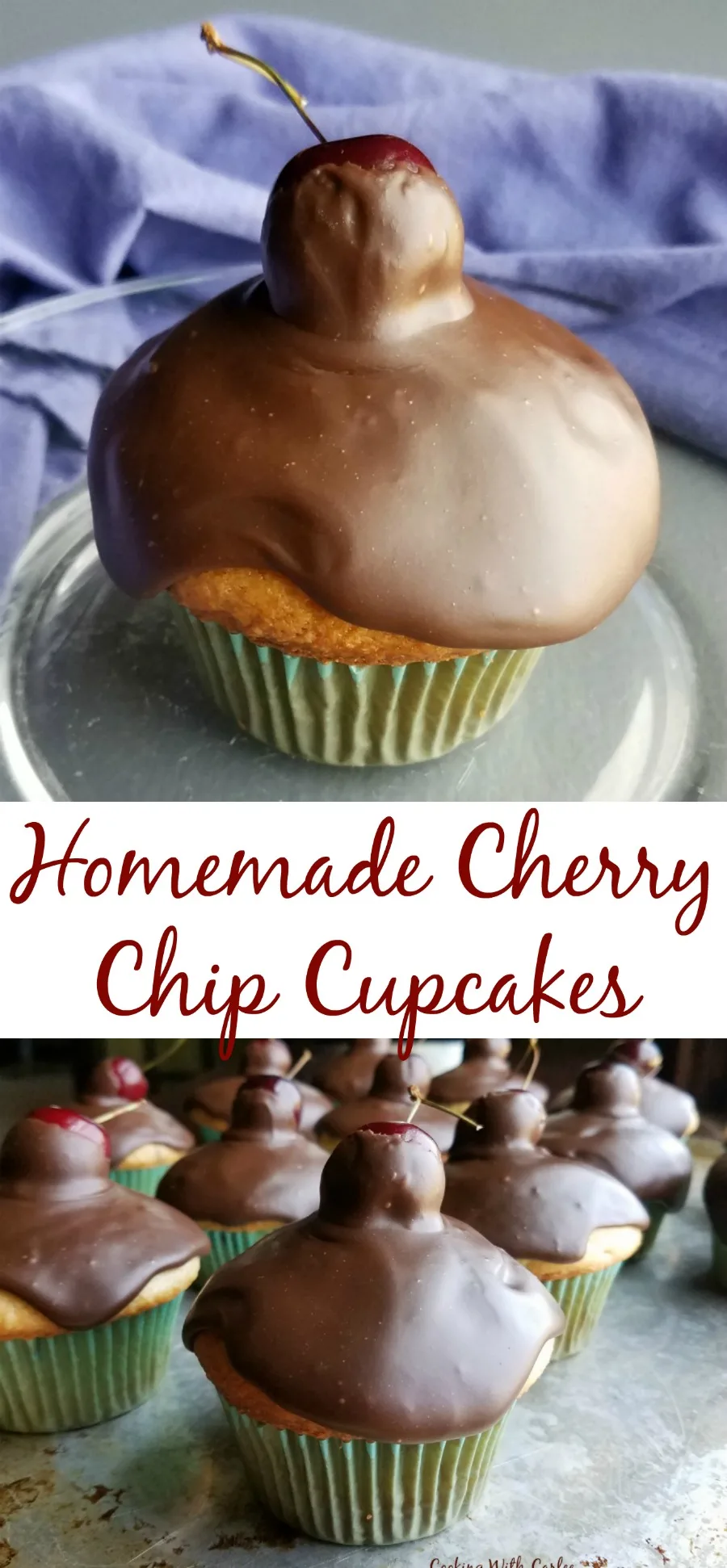 Delicious cherries and mini chocolate chips are nestled in a simple cake batter for a fun treat. Cupcakes topped with fudgy icing and loaded with cherries are hard to beat!
