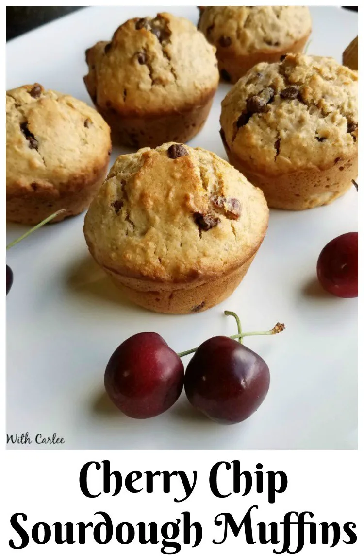 These muffins are loaded with the good stuff. They are a perfect way to turn sourdough discard into a delicious breakfast.  The oatmeal practically melts into the batter, but the chocolate and  cherries don't, their flavor pops! Your morning will be much better with one of these on the menu!