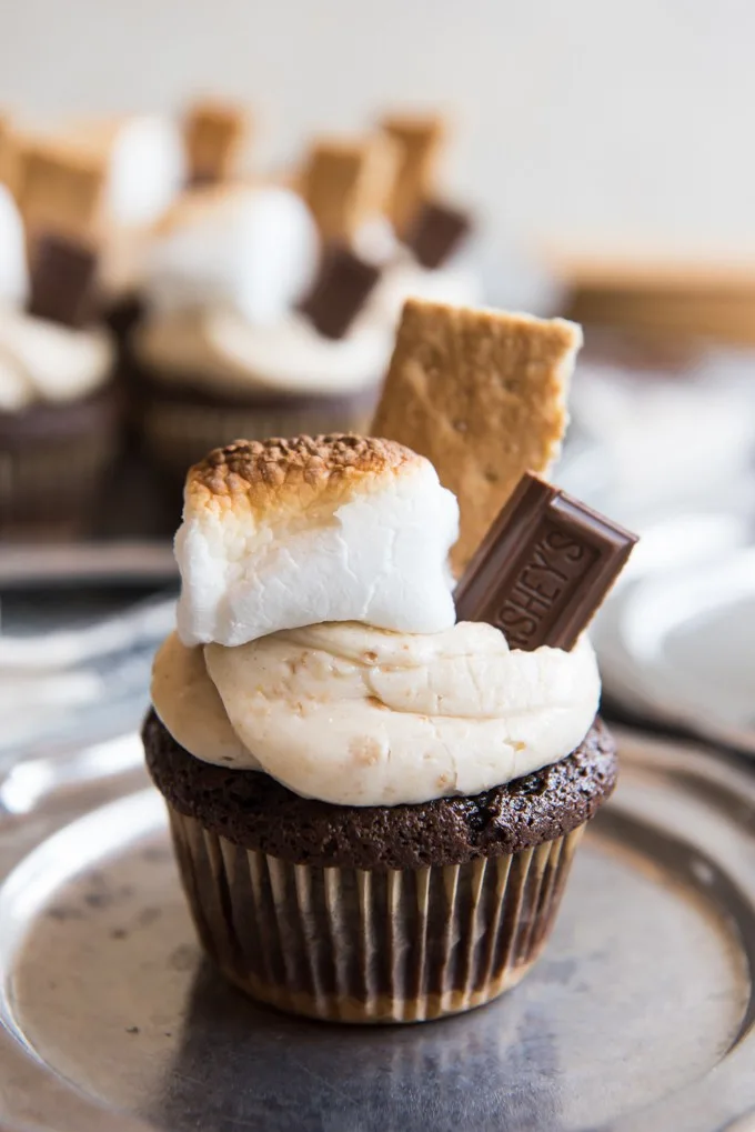 s'more cupcake with graham cracker frosting