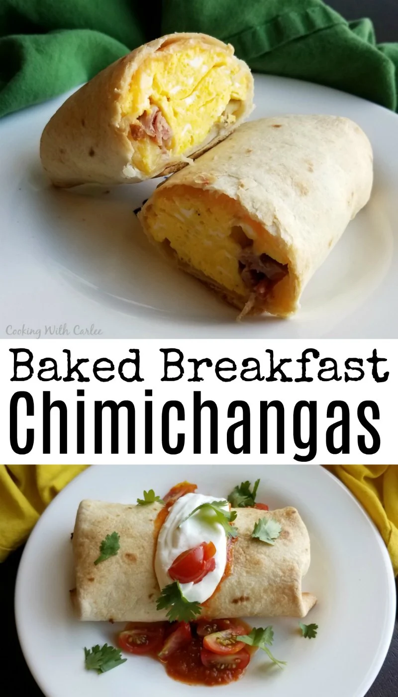 Turn ham, eggs and cheese into a delicious meal. These baked chimichangas are crunchy on the outside and soft on the inside without having to use a fryer. They are a great weekend breakfast or a fun breakfast for dinner option. Of course they are a fabulous way to use up some leftover ham or even leftover baked potatoes as well!