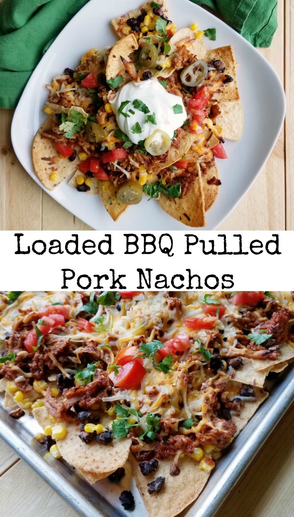 These Loaded BBQ pulled pork nachos are loaded with flavor and texture. They are perfect for game day, as a fun dinner or an appetizer for a party.