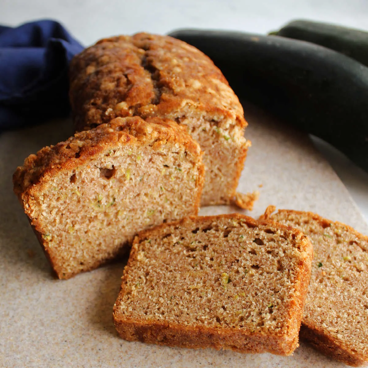 close up of slices of zucchini bread with cinnamon.