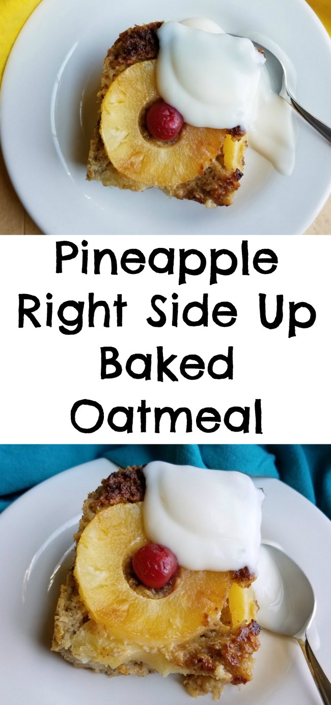 Take a bite of the tropics with this fun breakfast! This baked oatmeal has a great creamy texture but is hearty enough to be cut into pieces. It is just sweet enough to taste like a treat but is a pretty healthy way to start the day!