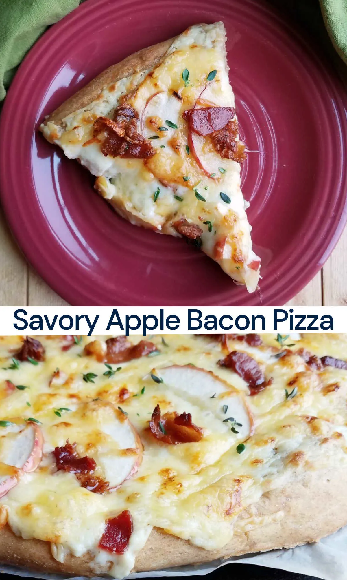 This pizza is loaded with delicious gooey cheese, bacon, apples and thyme. You will not believe how creamy and delicious it is, not to mention how good it smells!