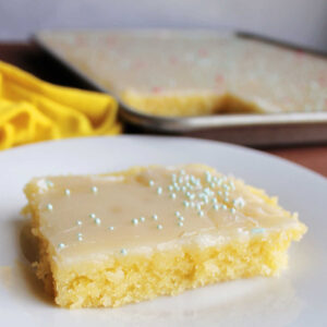Showing soft moist texture of lemon texas sheet cake.