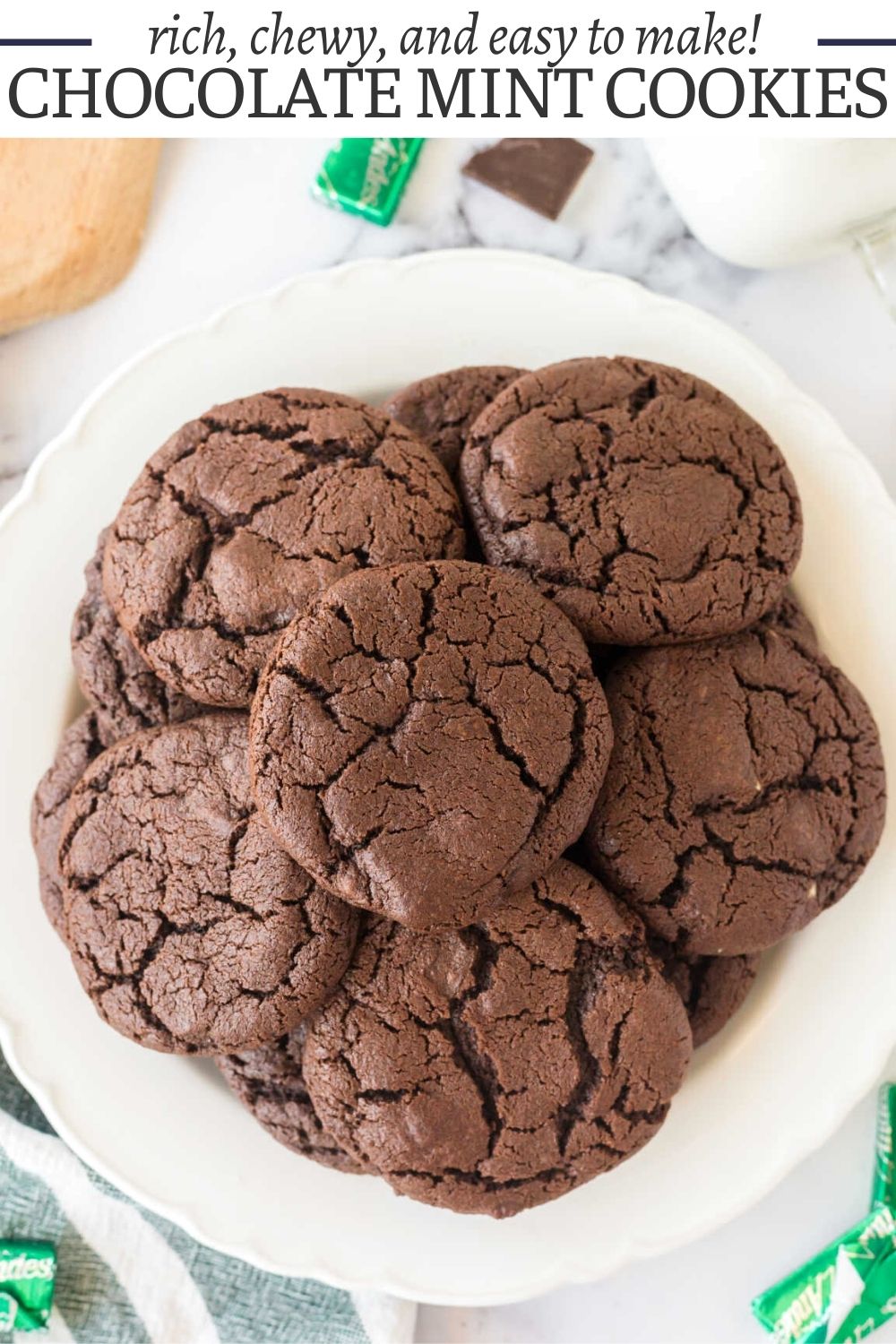 Chocolate mint cookies are packed loaded with rich chocolate flavor and bits of mint chocolate candies.  They are festive, easy and sure to please!
