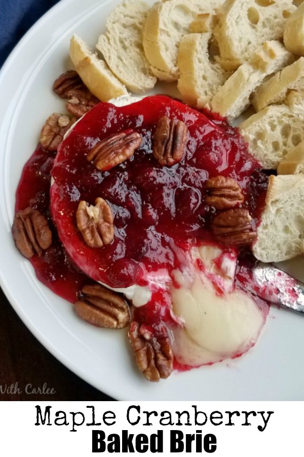 Gooey melty cheese is perfect for toasted bits of baguette. This maple cranberry baked brie is sweet and salty, tarty and gooey. It is perfect for a holiday or just because!
