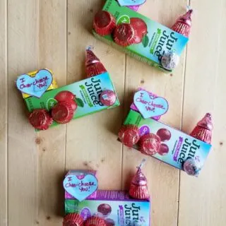 Valentines trains made out of juice boxes and candy.