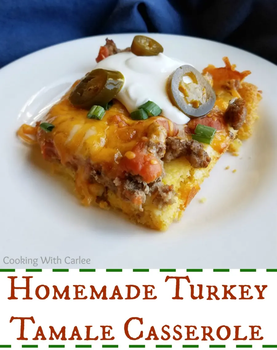 This fun turkey tamale casserole has a soft made from scratch corn base and is so full of flavor. Plus it is so fun to dress up with your favorite toppings!