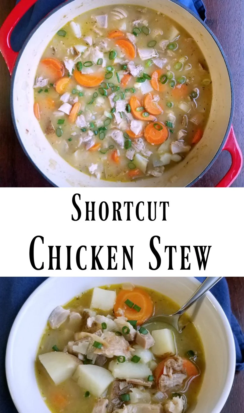 This chicken stew is made quickly with rotisserie or leftover chicken, but that does not make it short on flavor. This shortcut chicken stew is hearty, flavorful and oh so good!