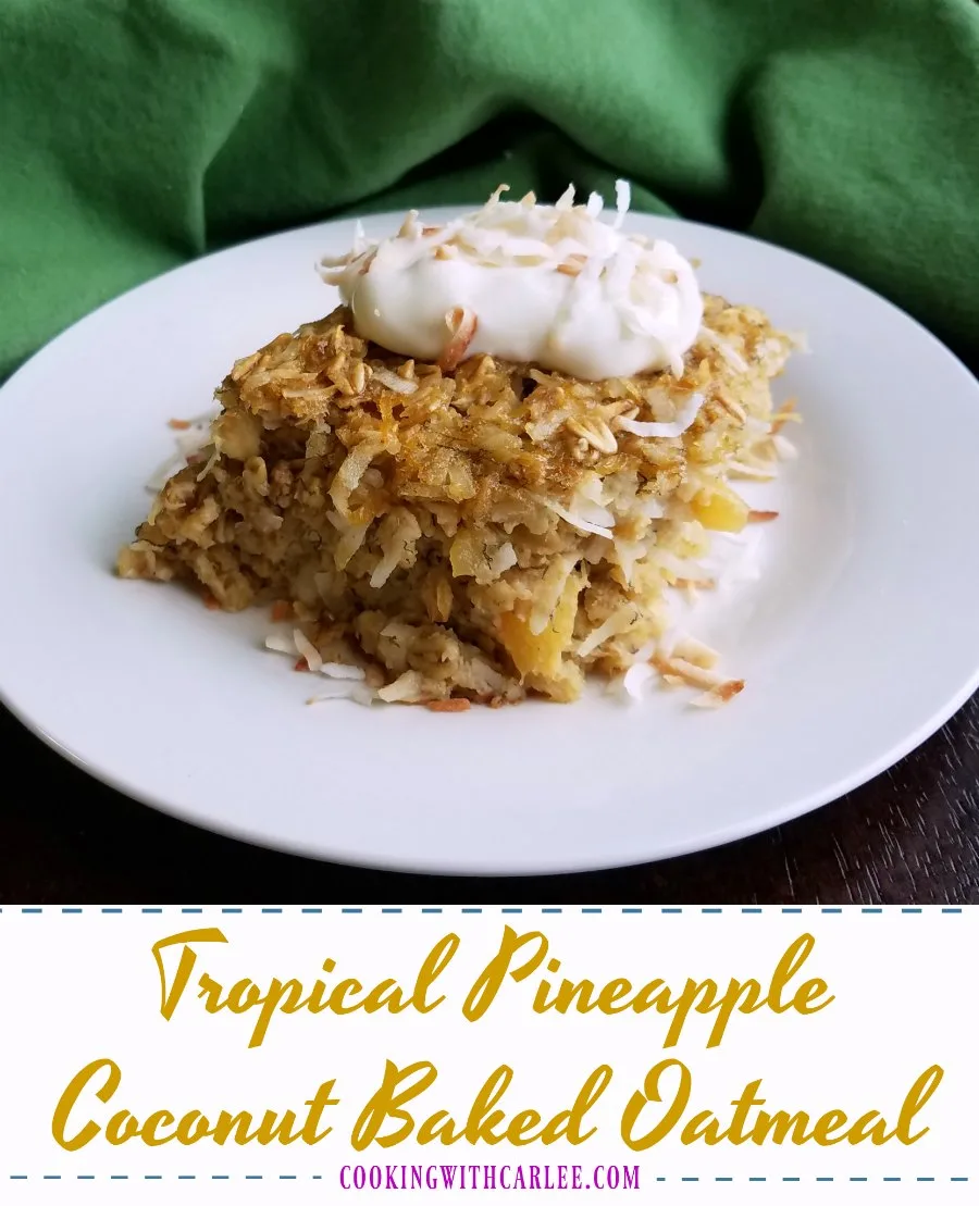 This bright and flavorful baked oatmeal is like taking a bite out of the tropics! Tropical pineapple coconut baked oatmeal is the perfect breakfast or brunch treat!