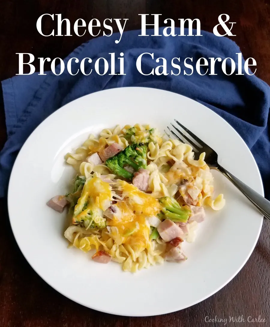 This creamy casserole is full of flavor.  Dinner is sure to be popular with your family when it's this cheesy ham and broccoli noodle casserole!