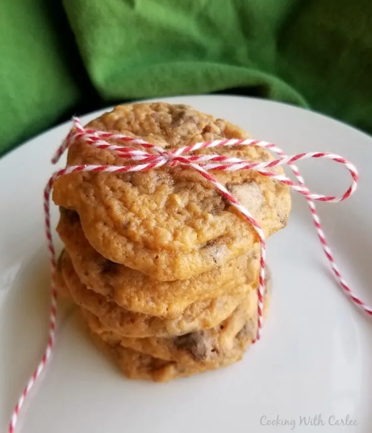 Close up stack of chewy butterscotch cookies.