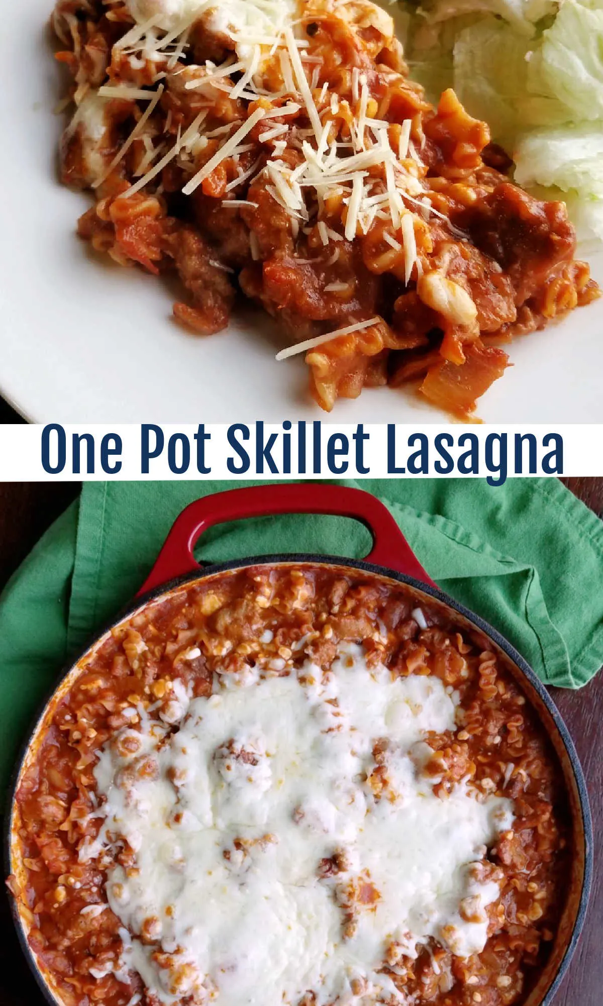 All of the flavors of lasagna cooked in one skillet on the stove. One pot skillet lasagna makes it possible to get it done on a weeknight and without a ton of dishes!
