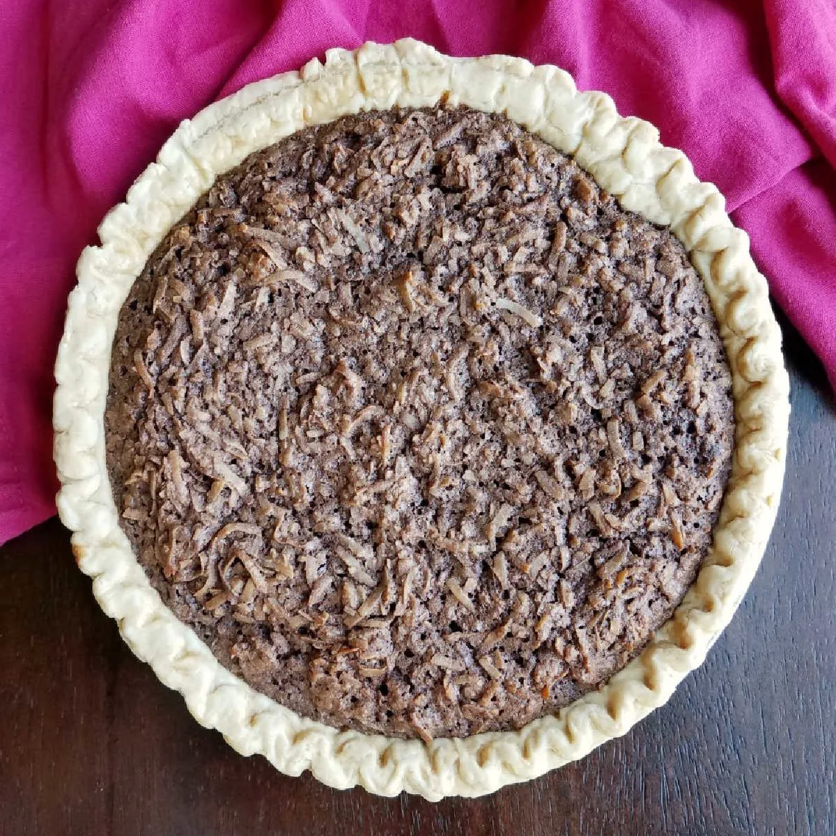 whole pie loaded with chocolate and coconut macaroon filling.